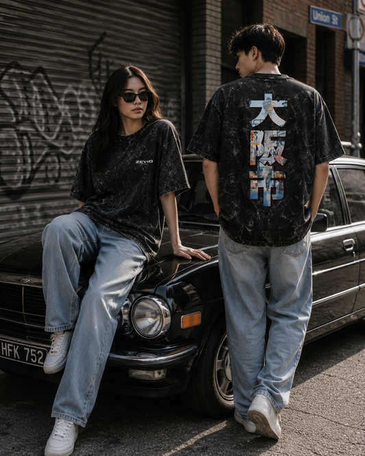 TOKYO AFTER DARK Unisex Acid Washed Oversized Tee