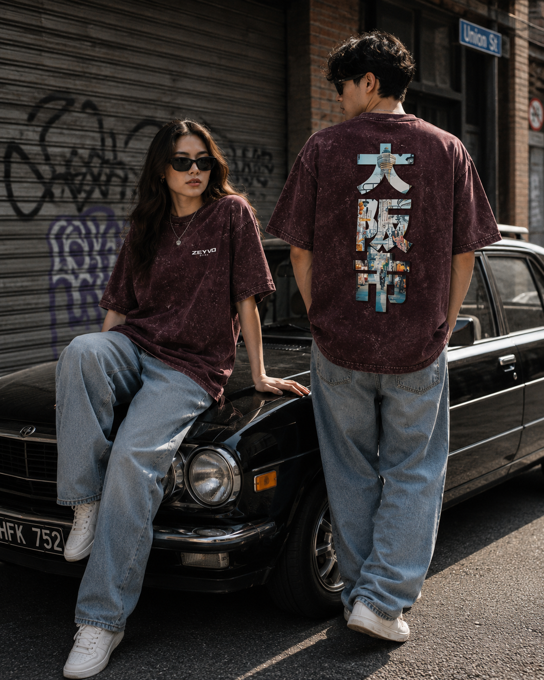 TOKYO AFTER DARK Unisex Acid Washed Oversized Tee