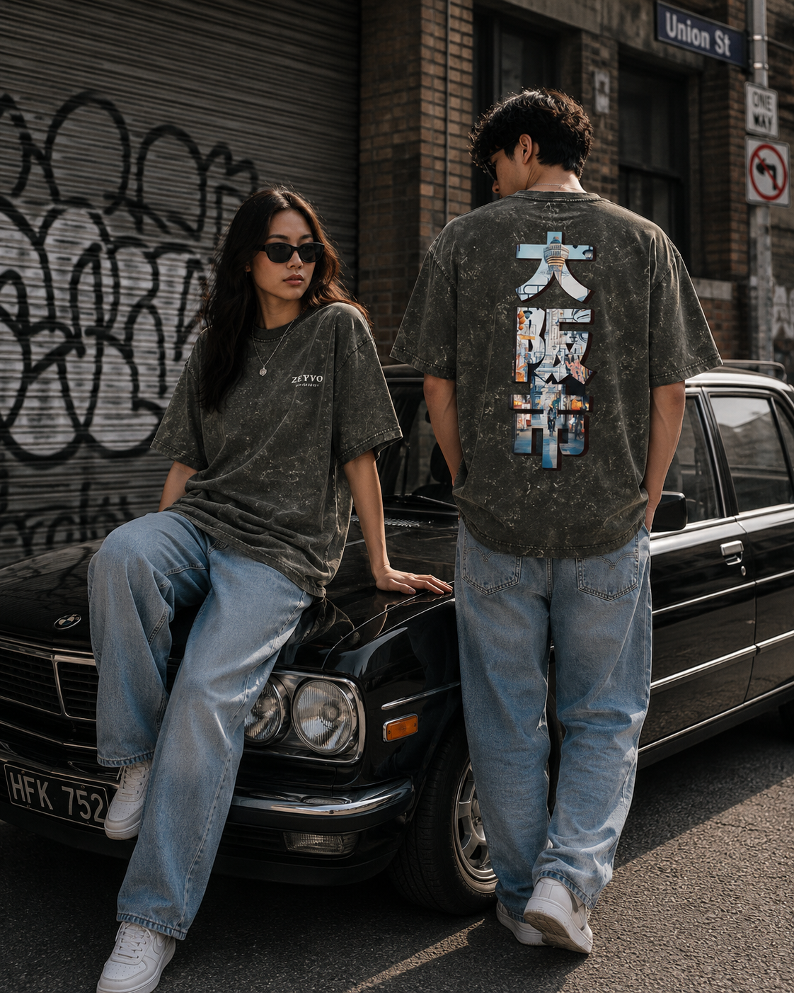 TOKYO AFTER DARK Unisex Acid Washed Oversized Tee