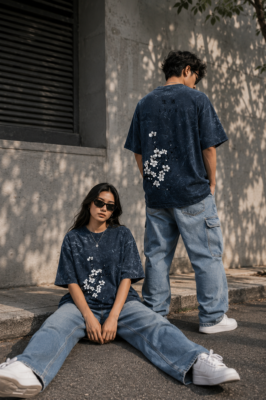 SHADOWS OF KYOTO Unisex Acid Washed Oversized Tee