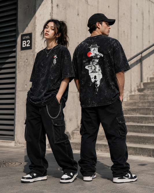 SHADOW SAMURAI Unisex Acid Washed Oversized Tee