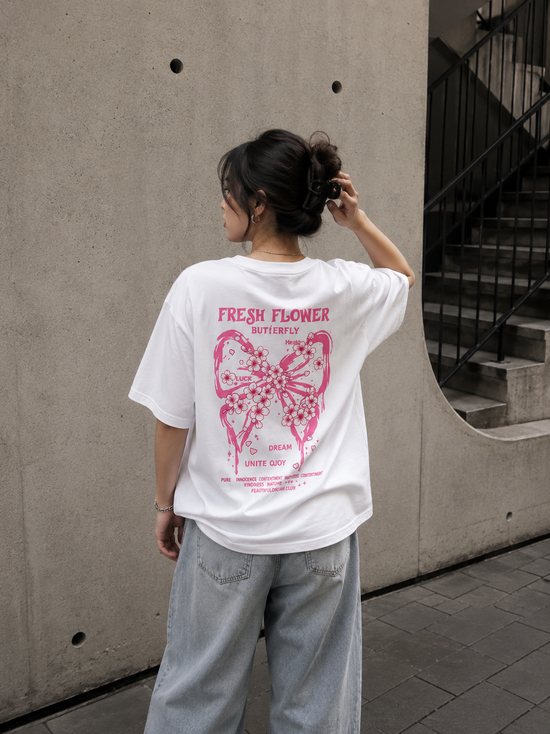 Fresh Flower Butterfly Unisex Oversized Standard T-Shirt
