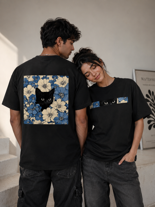 Midnight Bloom Cat Unisex Oversized Standard T-Shirt