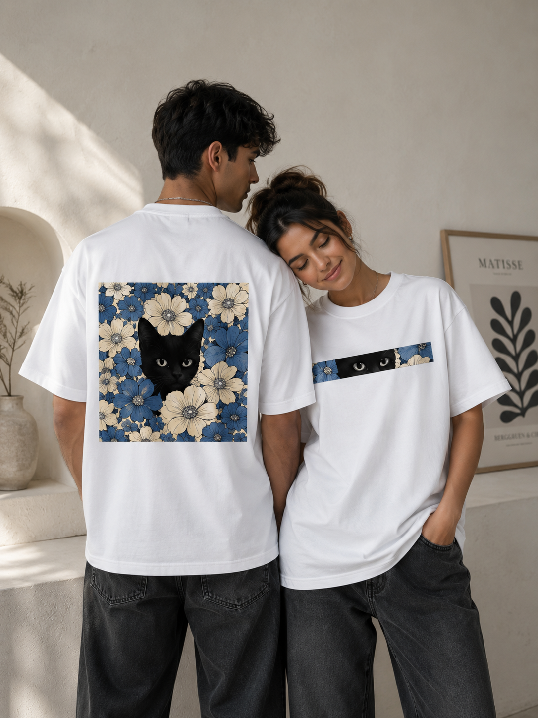 Midnight Bloom Cat Unisex Oversized Standard T-Shirt