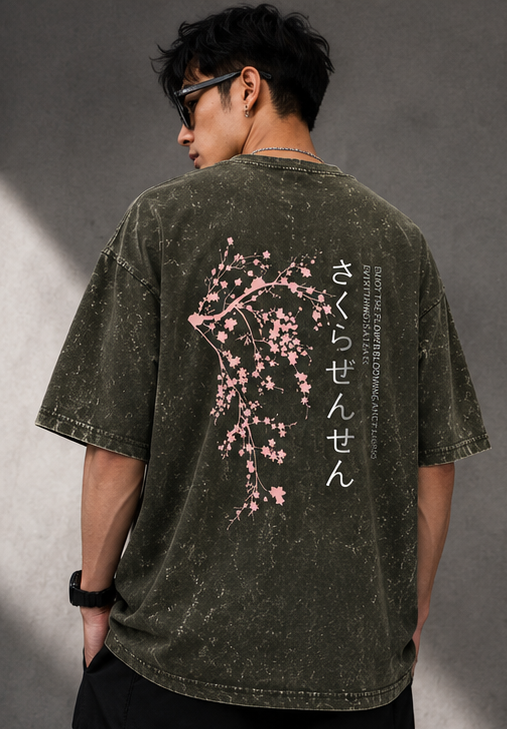 Cherry Veil – Acid Wash Oversized T-Shirt